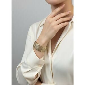 Vintage Kirk Pewter Floral Etched Wide Cuff Bracelet Size 7.25”